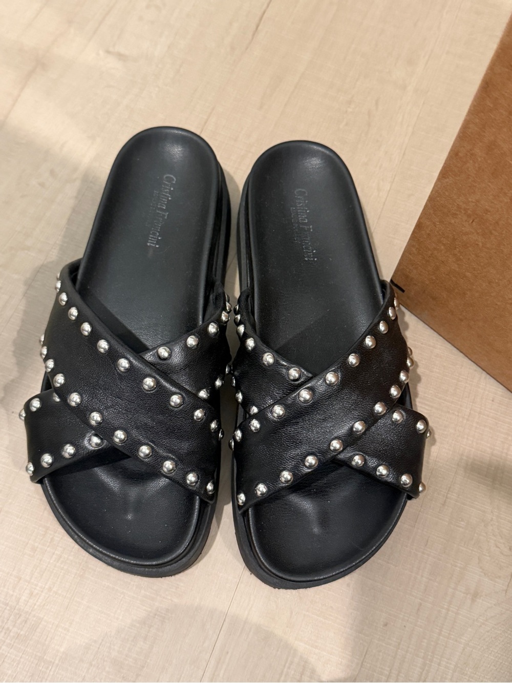 Black Leather Slide Mule